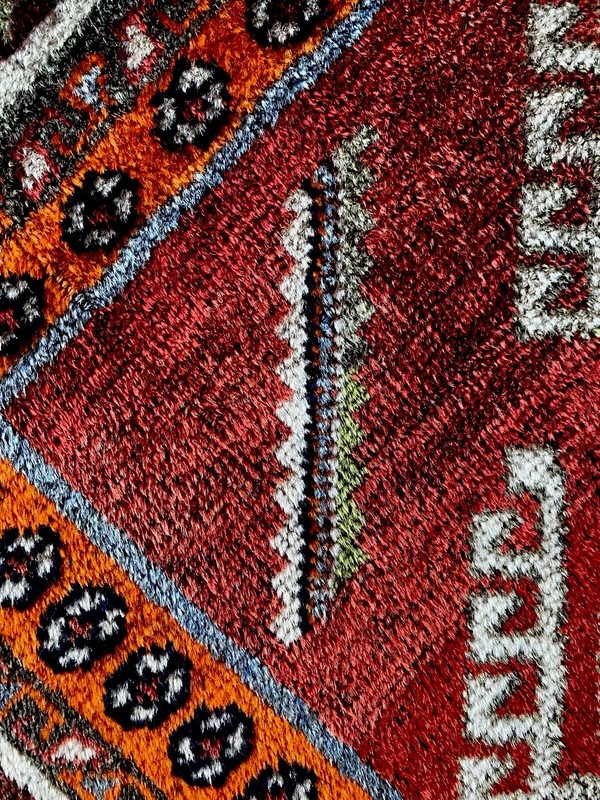 Dated 4x6 Antique Tribal Rug Vibrant Glossy Reds Tangerine Ivory 100% Wool gallery