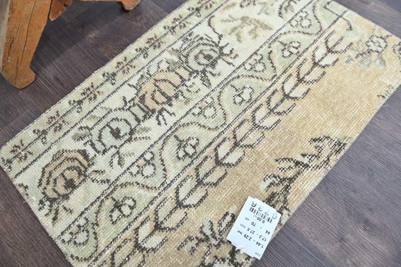 Oushak Turkish Doormat Rug 2x2 BEIGE Anatolian Handmade Vintage Small Kilim Rug gallery