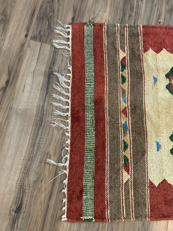 Vintage Turkish Kilim Rug 44”x27” Handwoven Wool Beautiful Colors Rust Tones gallery