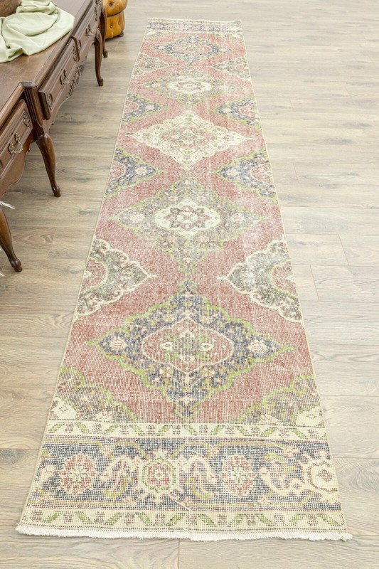Vintage Turkish Oushak Runner – Organic Wool – Muted Coral Tones – 2'8" x 12'10" gallery