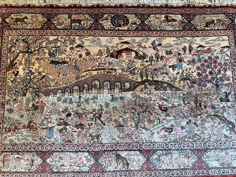 A Vintage 700+ Kpsi Silk On Silk Pictorial Turkish Hereke Rug gallery