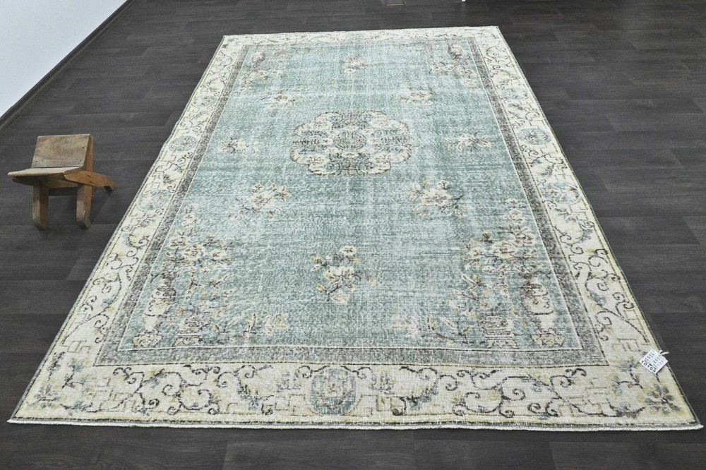Oushak Turkish Vintage Rug 7x10 Kilim Rug Anatolian Handmade Boho Decor BLUE