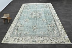 Oushak Turkish Vintage Rug 7×10 Kilim Rug Anatolian Handmade Boho Decor BLUE