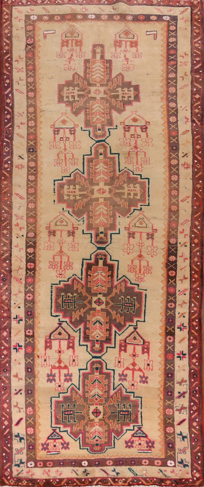 Vintage Peach Wool Hand-knotted Geometric Meshkin Hallway Runner Rug 4x11 Carpet gallery