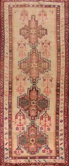 Vintage Peach Wool Hand-knotted Geometric Meshkin Hallway Runner Rug 4×11 Carpet