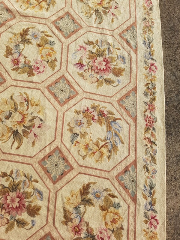Vintage French Floral Needlepoint Handmade Multicolor Rug Wool Carpet 315x270 cm gallery