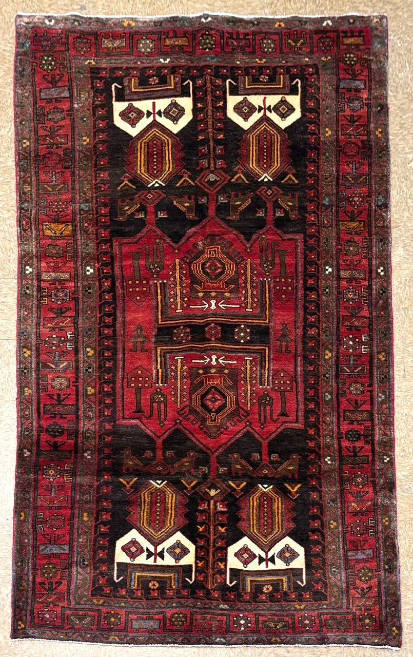 Vintage Koliai Tribal Bird Wool Runner Rug 5x10 Hand Knotted Black Oriental Area gallery