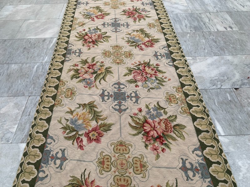 Vintage Handmade Aubusson Rug French Style Chain Stitch Needlepoint Rug 3x8 ft gallery