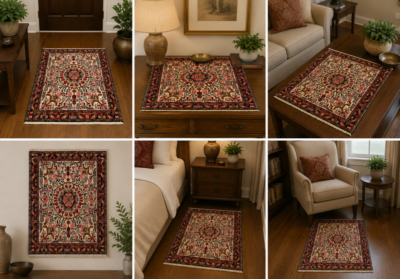 NATURAL WOOL Old Oriental Rugs,Hand Woven,knotted size Approximately 2'5" x 3'4" gallery
