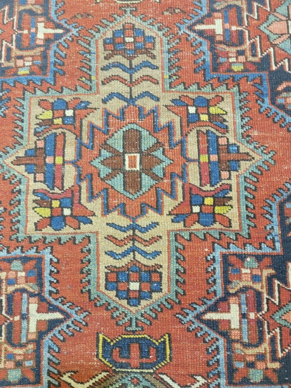 Antique Oriental Hand-Knotted Wool Area Rug Red/Blue/Ivory/Green 3' x 4'8" gallery
