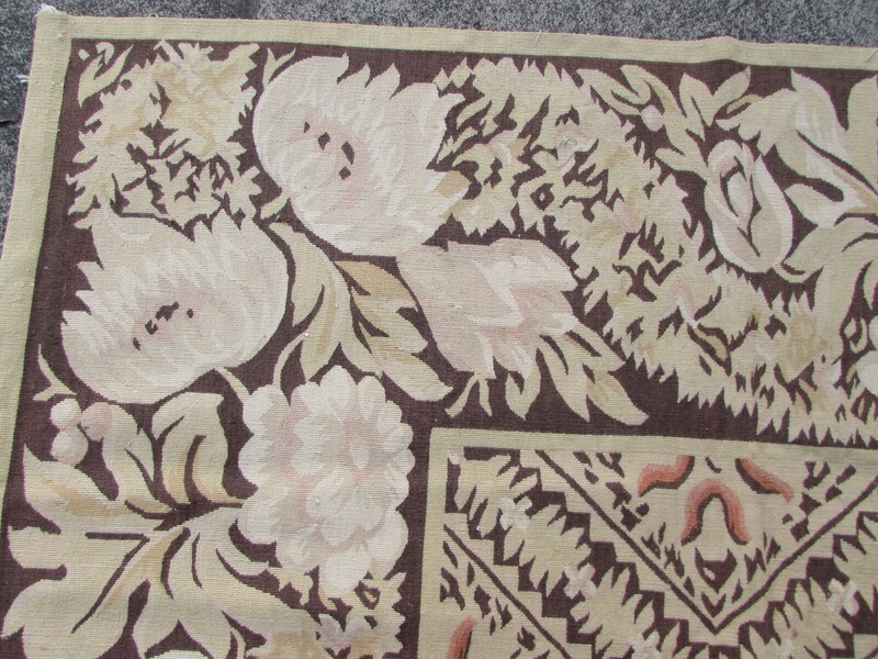 Vintage Hand Made French Design Wool Beige Black Original Aubusson 300X243cm gallery