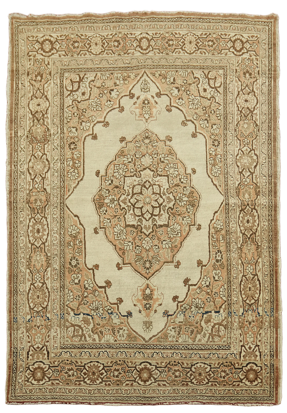 Pre-1900 4x6 Antique Beige Traditional Rug in Geometric Gold & Ivory Design gallery