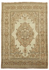 Pre-1900 4×6 Antique Beige Traditional Rug in Geometric Gold & Ivory Design
