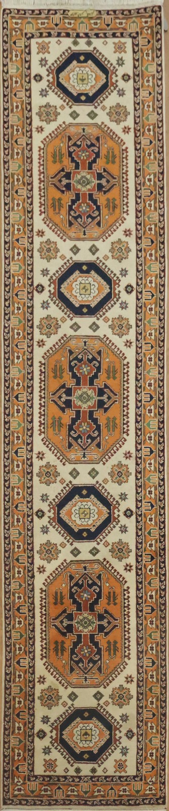 Elegant Geometric 12 ft Runner Rug 3x12 Ivory Wool Handmade Nomad Vintage Carpet gallery