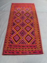 4’8×8’10 ft Vintage Afghan Baluchi Kilim Handwoven Wool Flatweave Geometric Rug