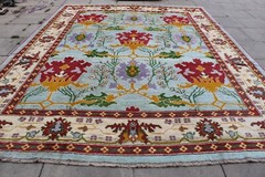 Vintage Traditional Hand Made Turkish Oushak Oriental Wool Blue Carpet 396x310cm