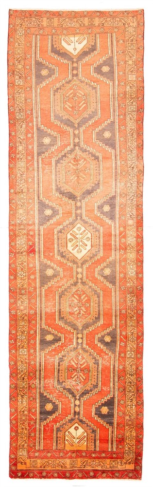 Vintage Hand-knotted Runner Rug 3'4" x 12'8" Traditional Oriental Wool Carpet
