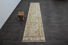 Vintage Turkish Runner Rug 2x10ft Wool Anatolian Handmade Hallway Oushak YELLOW