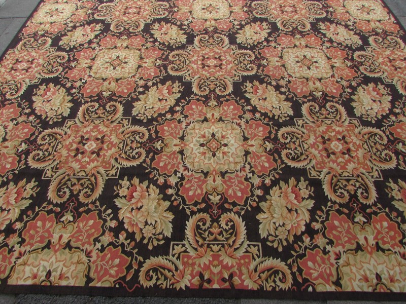 Vintage Hand Made French Design Wool Black Orange Original Aubusson 441x310cm gallery