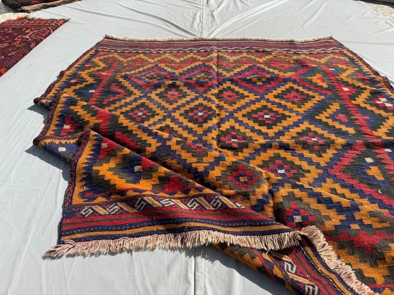 6x7 ft Afghan Handwoven Vintage Oriental Kilim Rug Geometric Terracotta Carpet gallery