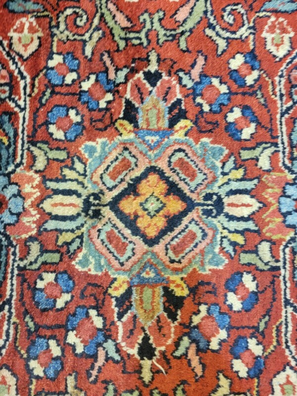 Antique Oriental Hand-Knotted Wool Area Rug Red/Navy Blue/Ivory/Blue 12' x 16' gallery