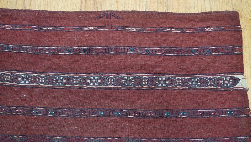 Antique 1880s Turkmen Torba 9 Line Bag-Face Hand Woven 100% Wool 3' x 3'6" gallery