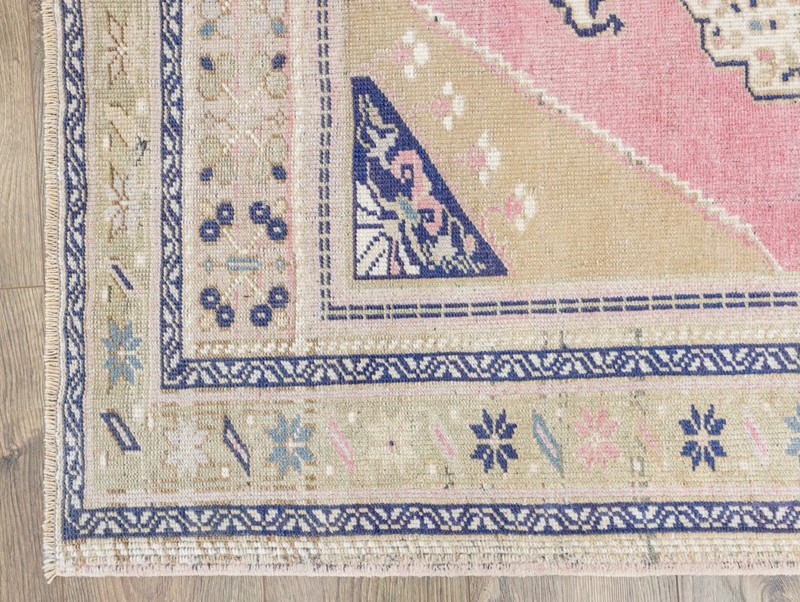 Vintage Traditional Turkish Oushak Wool Rug 3.10x5.11 ft Handmade Area Carpet gallery