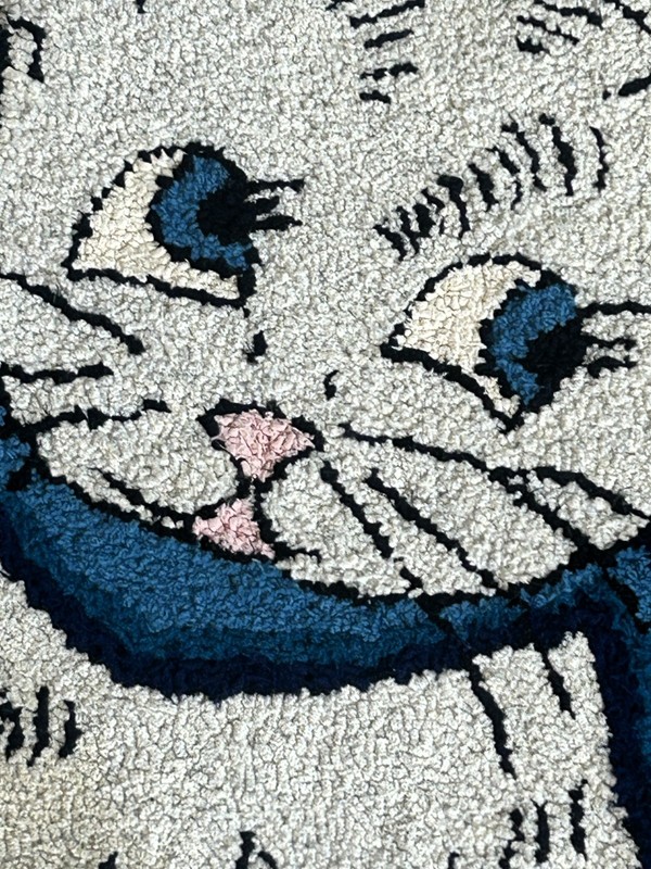 Amazing~Vintage~Antique~Hand Made~Hand Hooked~Cat Shaped Rug~With Bow~Rare Find! gallery