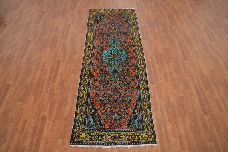 Vintage Handmade Wool Traditional 10' Runner Rug 3x10 ft Hallway Orange Carpet gallery