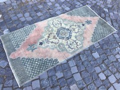 Turkish Vintage Rug Handmade Wool Rug Bohemian Runner Rug 2,9 x 6,4 ft