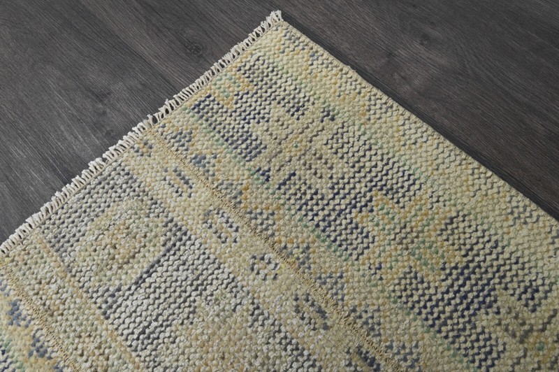 Vintage Turkish Runner Rug 2x7ft BEIGE Handmade Anatolian Oushak Hallway Wool gallery
