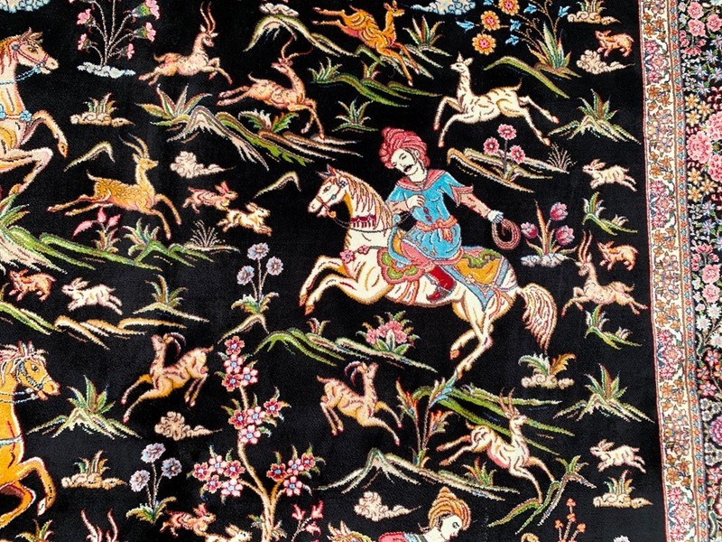 New Pictorial Rug Hi Qaulity Power Loomed Hunting Design Silk Carpet 4x6 ft gallery