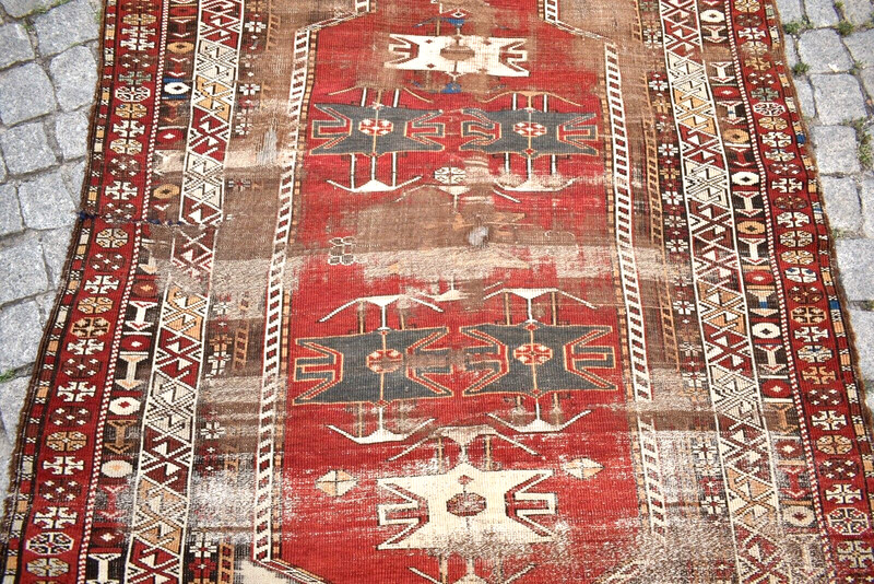 Fabulous Antique Caucasian Rug 52'' x 69'' Collectors Item Shabby Chic Worn Rug gallery