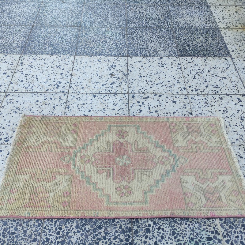 Pastel 2x3 Turkish Vintage Small Rug Handmade 46 x 93 cm Bath Mat 1.51 x 3.05 ft gallery