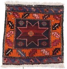 Hand-Knotted Vintage Plum Geometric Tribal Oriental Square Rug Carpet 1’8X1’8 ft