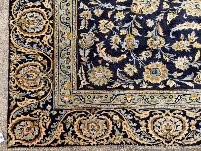 BLUE ORIENTAL RUG 9x11 HAND-KNOTTED ANTIQUE vintage handmade navy blue gold 9x12 gallery