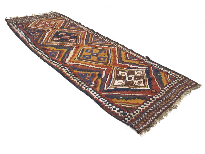 Wool Flat Weave Oriental Runner Rug Tribal Design Carpet 4'3 x 12'5 ft gallery