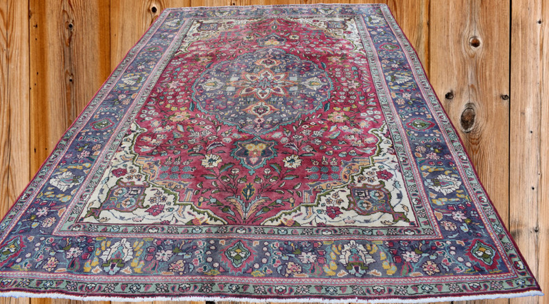 Vintage S Antique Handmade Wool Area Rug 6'8 x 9'7 Vase Medallion Design 7 x 10 gallery
