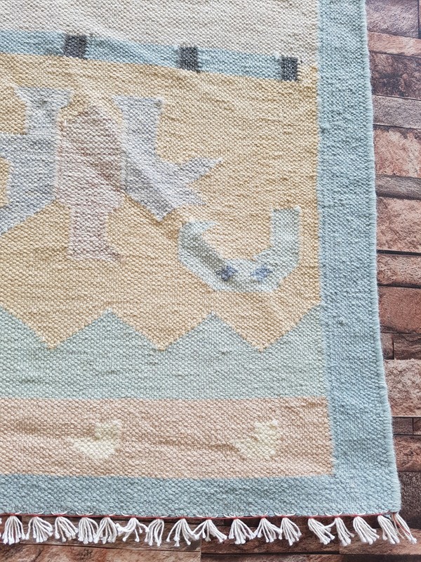 Vintage Handmade Swedish Pictorial Wool Kilim Rug 149x91 cm gallery