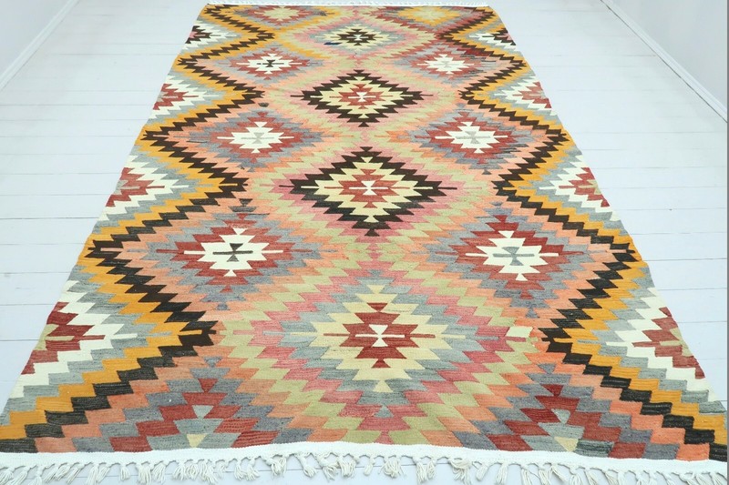 Turkish Kilim Wool Rug, Handmade Area Rugs, Vintage Tapis Large Teppich 76"x118" gallery
