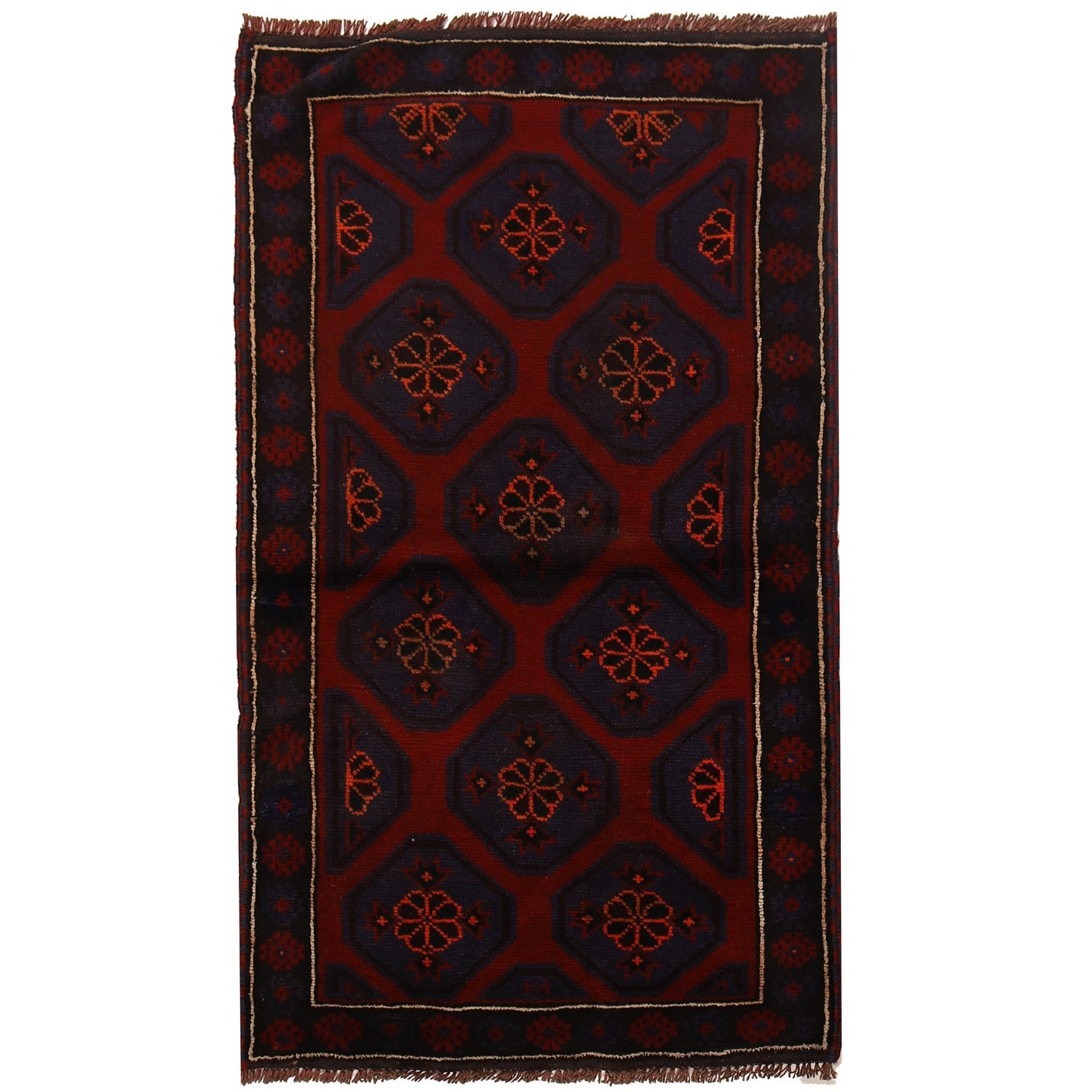 Vintage Balochi Rug Handmade Wool Carpet 4.7x2.8 ft gallery