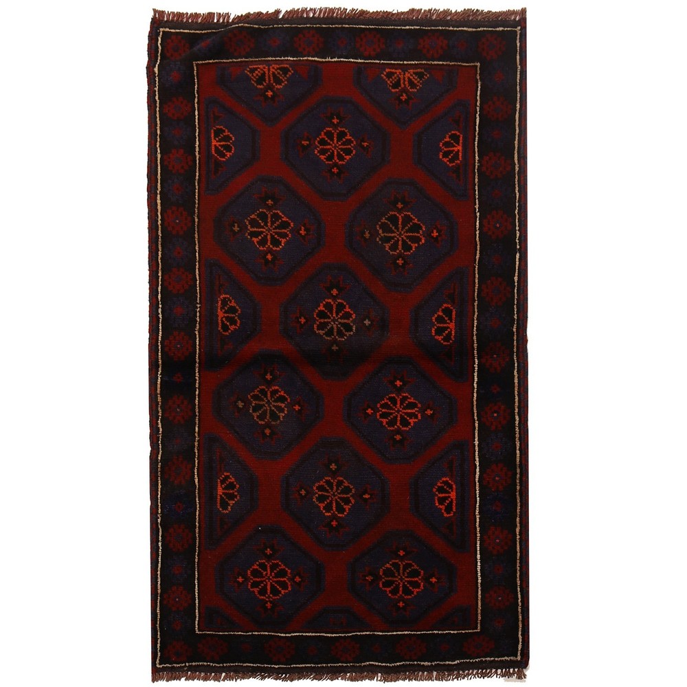 Vintage Balochi Rug Handmade Wool Carpet 4.7x2.8 ft