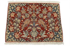 Nain Rug 2’8” x 2′ Red Wool/Silk Vintage Traditional Hand-Knotted Carpet