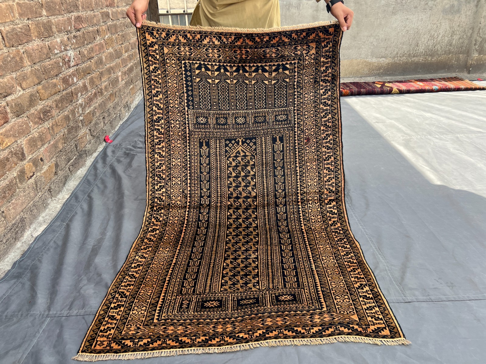 Black Turkish Prayer Rug 3x5 Antique Hand Knotted Tribal Faded Anatolian Wool ru gallery