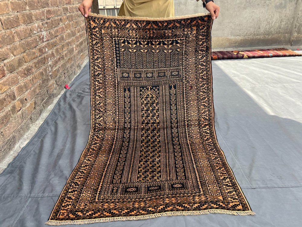 Black Turkish Prayer Rug 3x5 Antique Hand Knotted Tribal Faded Anatolian Wool ru