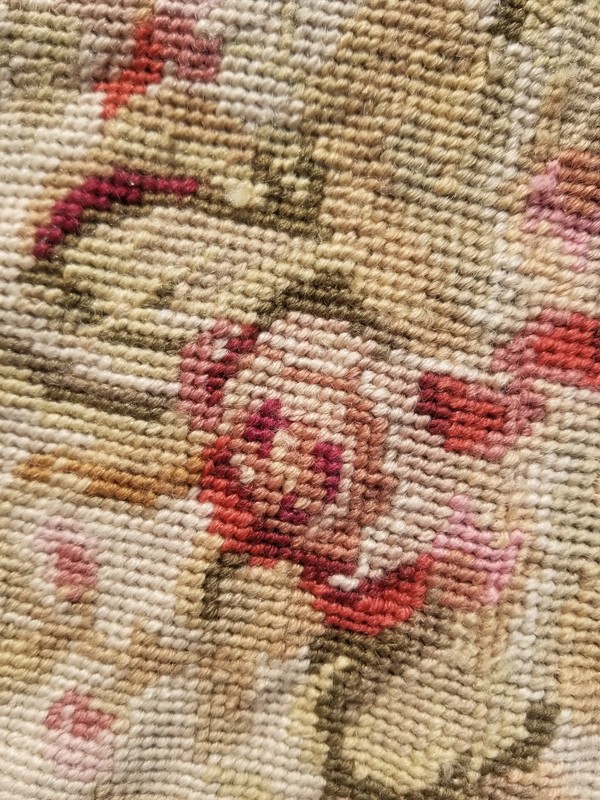 Vintage French Handwoven Floral Multicolor Wool Rug Carpet 5.7x3.8ft gallery