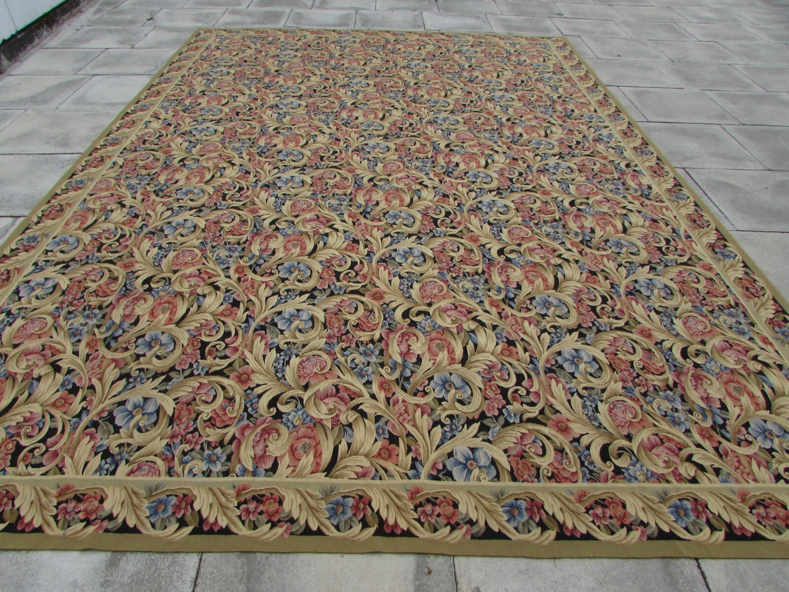 Vintage Hand Made French Design Wool Beige Black Red Original Aubusson 440X305cm gallery