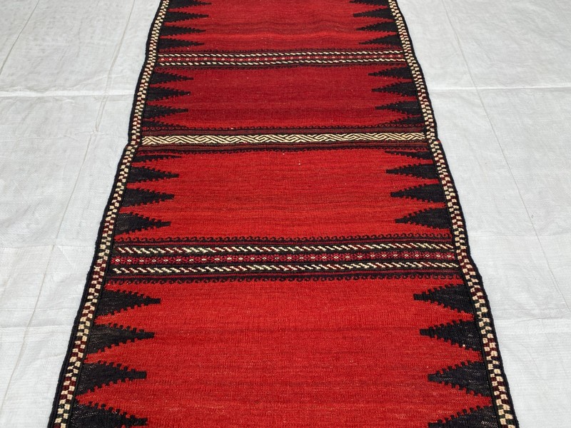 2x6 ft Geometric Afghan Sufreh Antique Runner Red Faded Hallway Wool Area Rug gallery