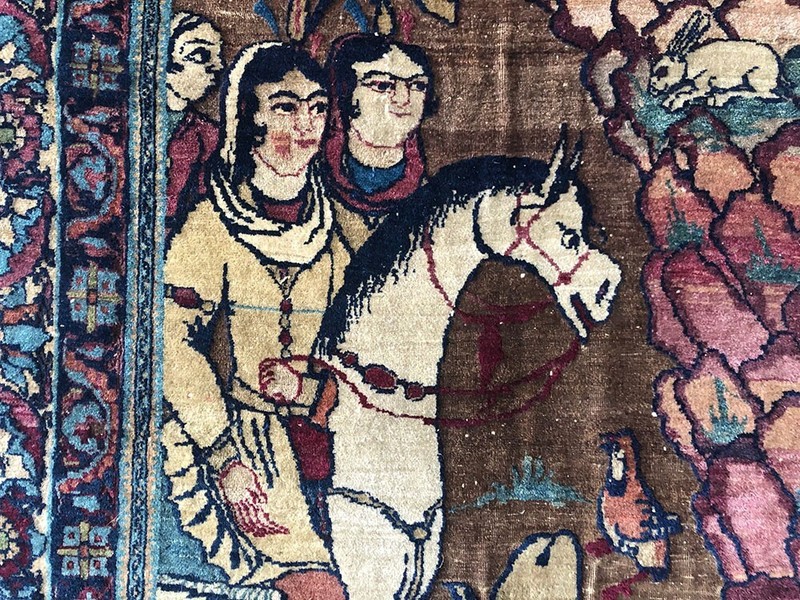 Antique Pictorial Shirin & Farhad Love Story Lavar Kirman Rug gallery