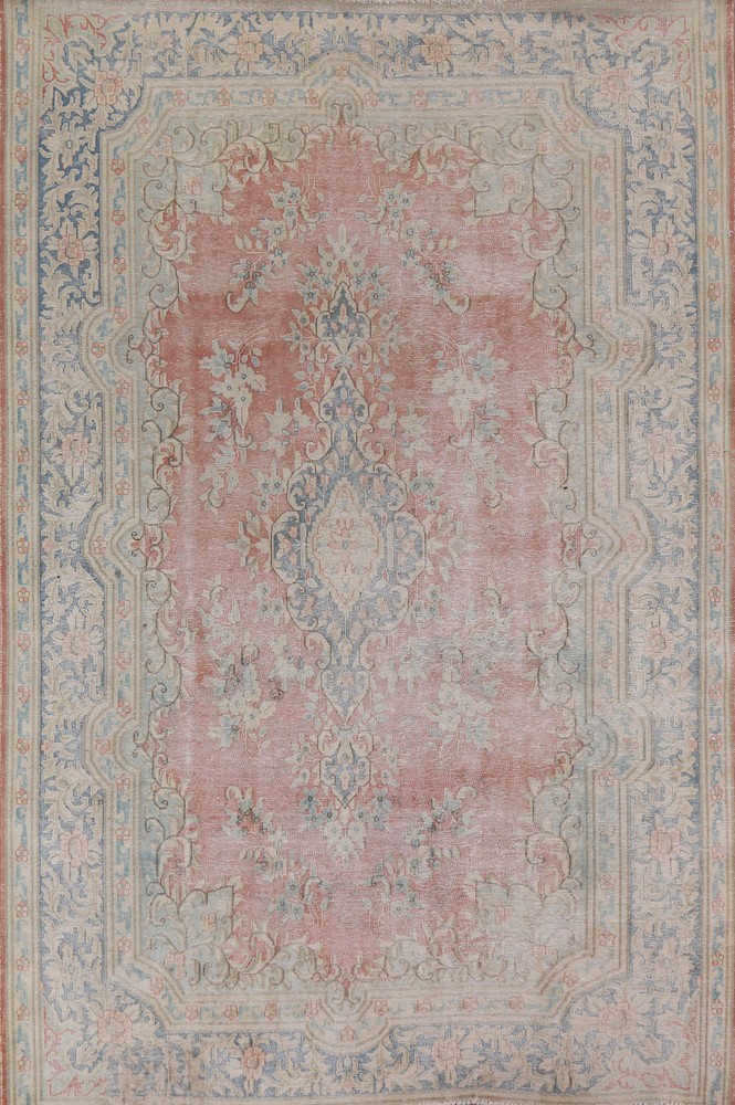 Vintage Handmade Traditional Area Rug 7x9 Ft Distressed Wool Carpet Floral Rug